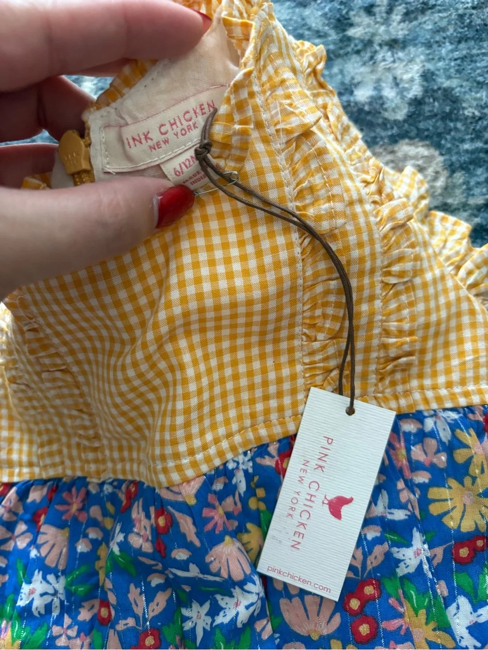 NWT Pink Chicken Elliot Bubble Cotton Floral Gingham Ruffle Size 6-12M
